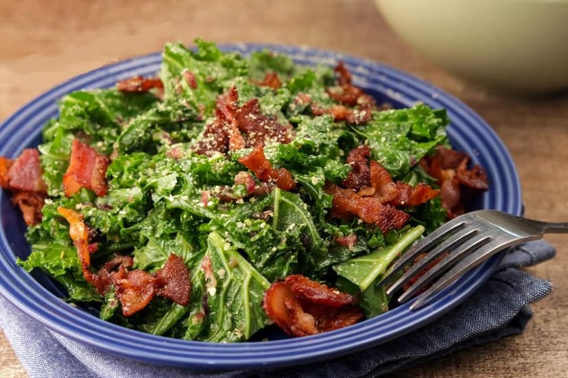 Warm Keto Kale Salad in Bacon Vinaigrette 